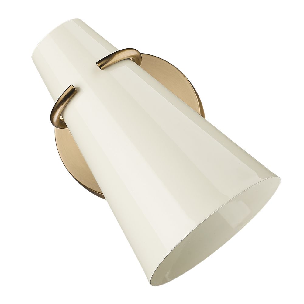 Golden Lighting 2122-1W MBS-GE Reeva 1 Light Wall Sconce in Modern Brass with Glossy Ecru Shade